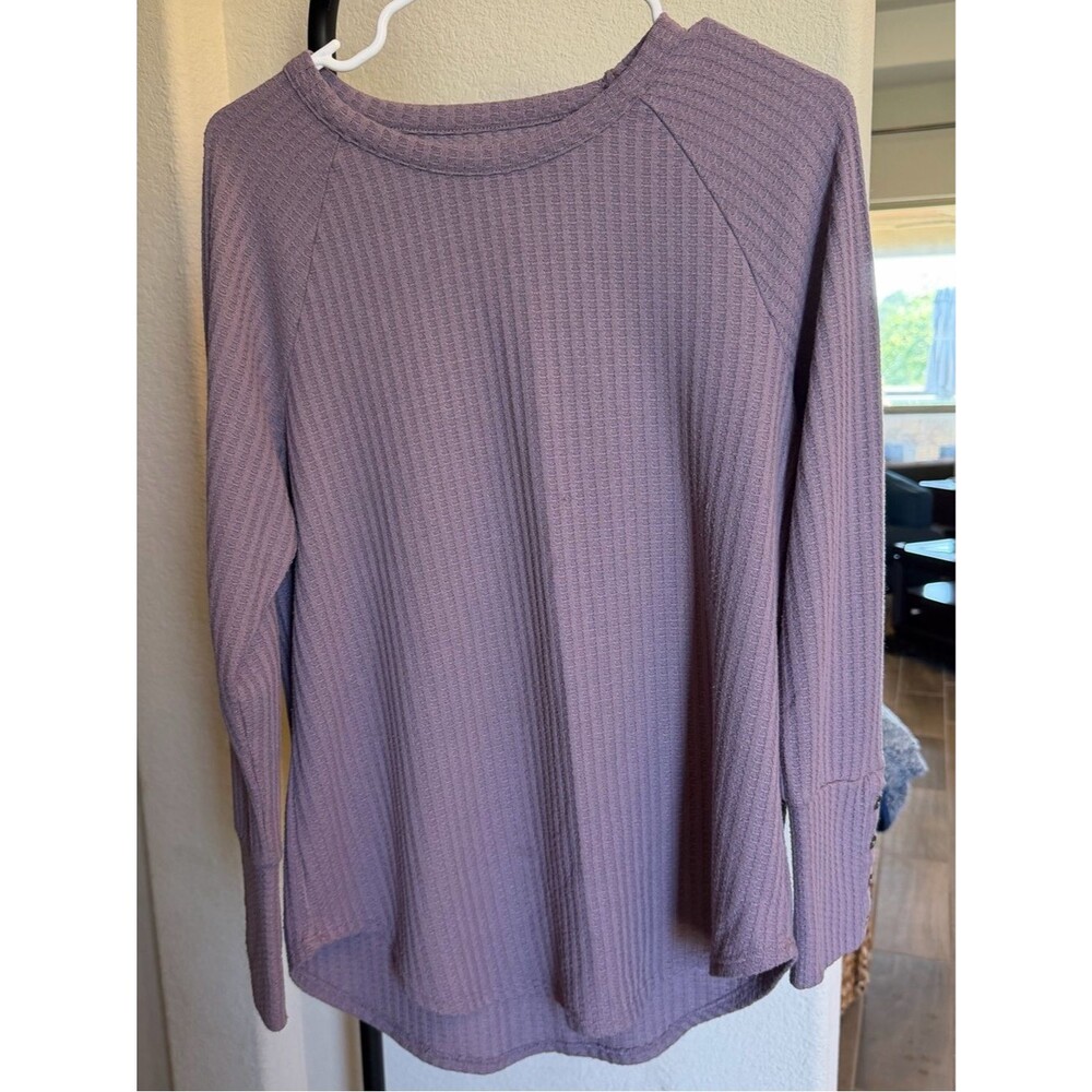 Chaser Dusty Lavender Waffle-Knit Long Sleeve Tee XL